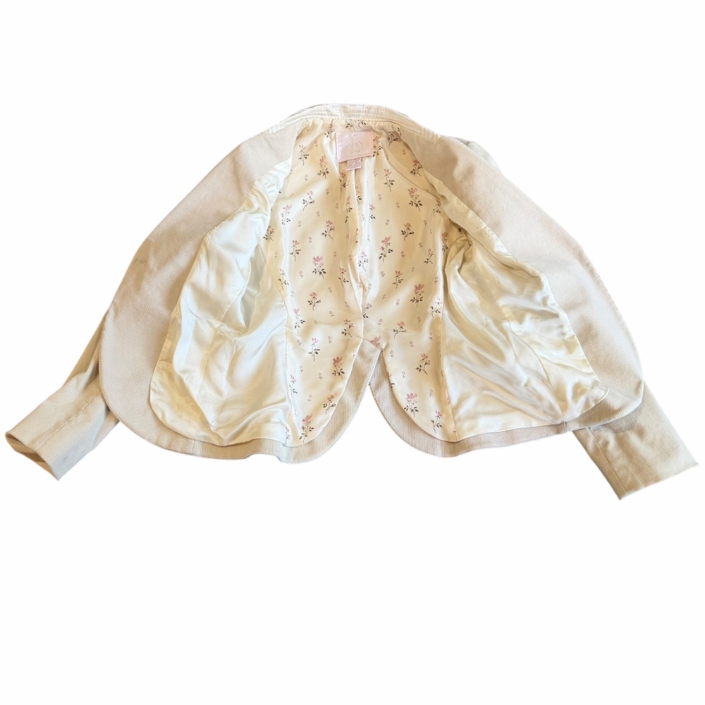 Rebecca Taylor Cream Corduroy Blazer Jacket Floral Lining Tailored Sz 8 - Picture 3 of 11
